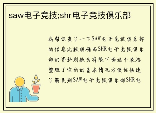 saw电子竞技;shr电子竞技俱乐部