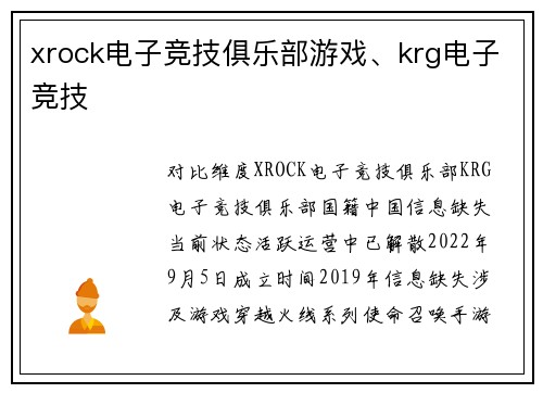 xrock电子竞技俱乐部游戏、krg电子竞技